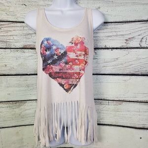 Maurices Women’s Fringe Tank Top Heart American Flag Graphic M